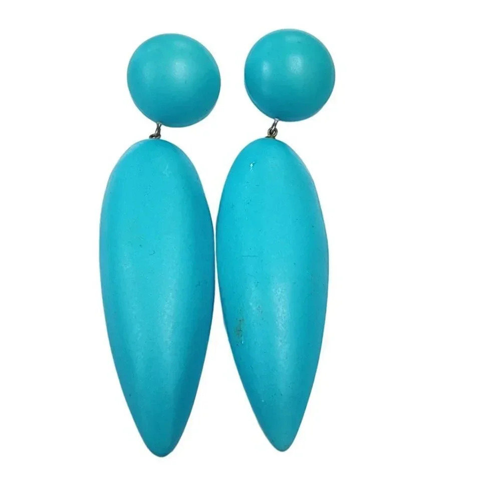 Vintage Lucite Teardrop Dangle Drop Earrings Blue